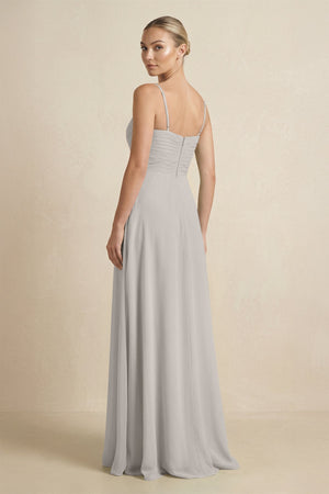 V - Neck A - Line Chiffon Pleated Bridesmaid Dress in Silver - KISS BRIDAL Bridesmaid Dresses