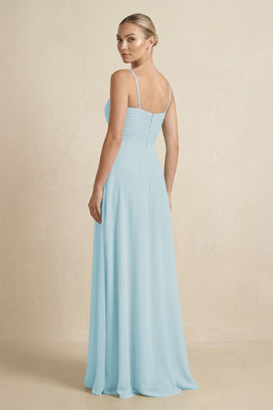 V - Neck A - Line Chiffon Pleated Bridesmaid Dress in Sky Blue - SHE IS ME Bridesmaid Dresses