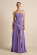 V - Neck A - Line Chiffon Pleated Bridesmaid Dress in Tahiti - KISS BRIDAL Bridesmaid Dresses