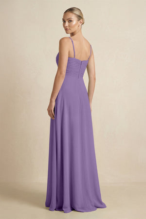 V - Neck A - Line Chiffon Pleated Bridesmaid Dress in Tahiti - KISS BRIDAL Bridesmaid Dresses