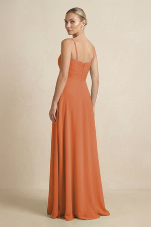 V - Neck A - Line Chiffon Pleated Bridesmaid Dress in Terracotta - KISS BRIDAL Bridesmaid Dresses