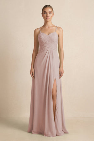 V - Neck A - Line Chiffon Pleated Bridesmaid Dress in Toffee - KISS BRIDAL Bridesmaid Dresses