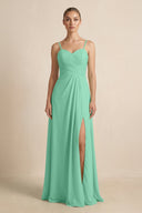 V - Neck A - Line Chiffon Pleated Bridesmaid Dress in Turquoise - KISS BRIDAL Bridesmaid Dresses
