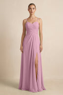 V - Neck A - Line Chiffon Pleated Bridesmaid Dress in Vintage Mauve - KISS BRIDAL Bridesmaid Dresses