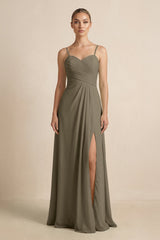 V - Neck A - Line Chiffon Pleated Bridesmaid Dress in Willow Green - KISS BRIDAL Bridesmaid Dresses