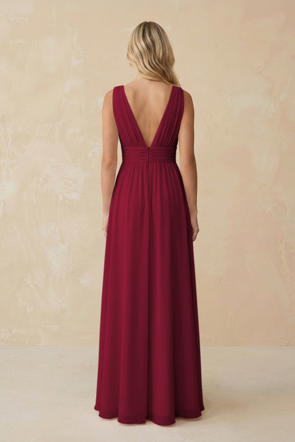V - Neck A - Line Chiffon Ruched Bridesmaid Dress in Berry - SHE IS ME Bridesmaid Dresses