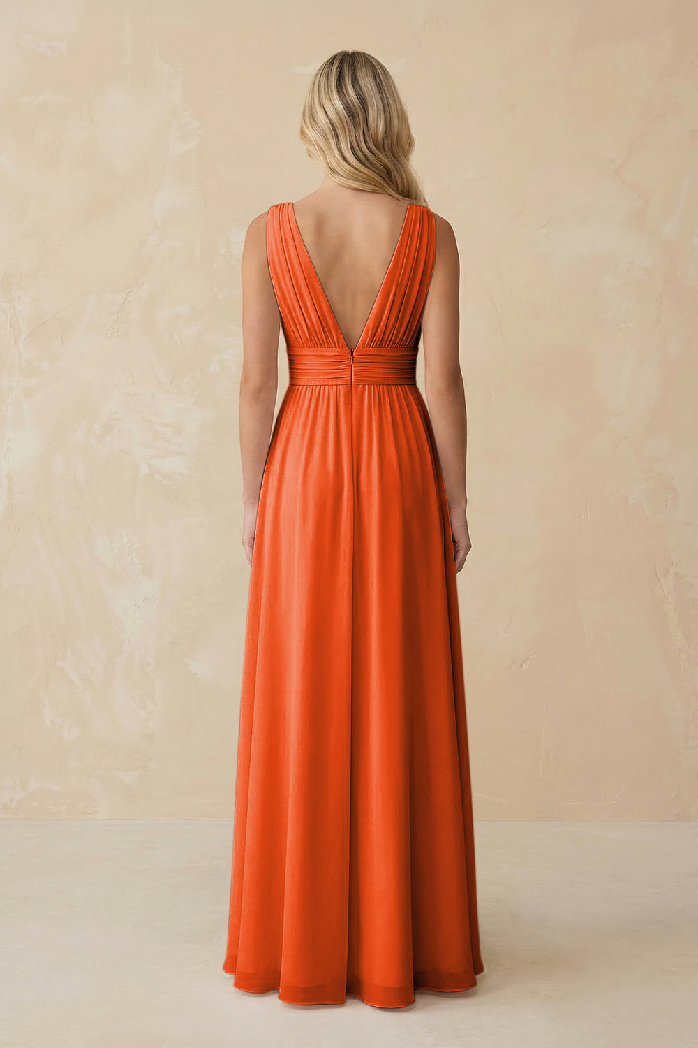 V-Neck A-Line Chiffon Ruched Bridesmaid Dress in Cinnamon