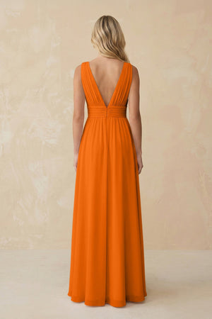 V - Neck A - Line Chiffon Ruched Bridesmaid Dress in Cinnamon - SHE IS ME Bridesmaid Dresses