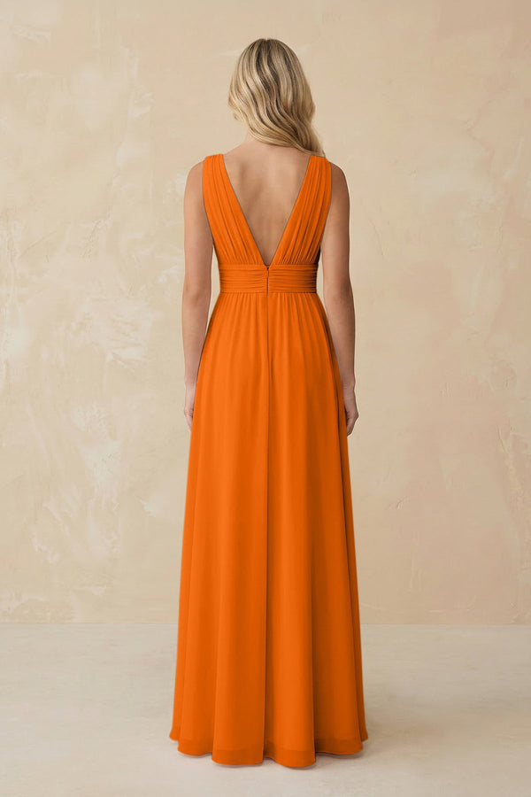 V - Neck A - Line Chiffon Ruched Bridesmaid Dress in Cinnamon - SHE IS ME Bridesmaid Dresses