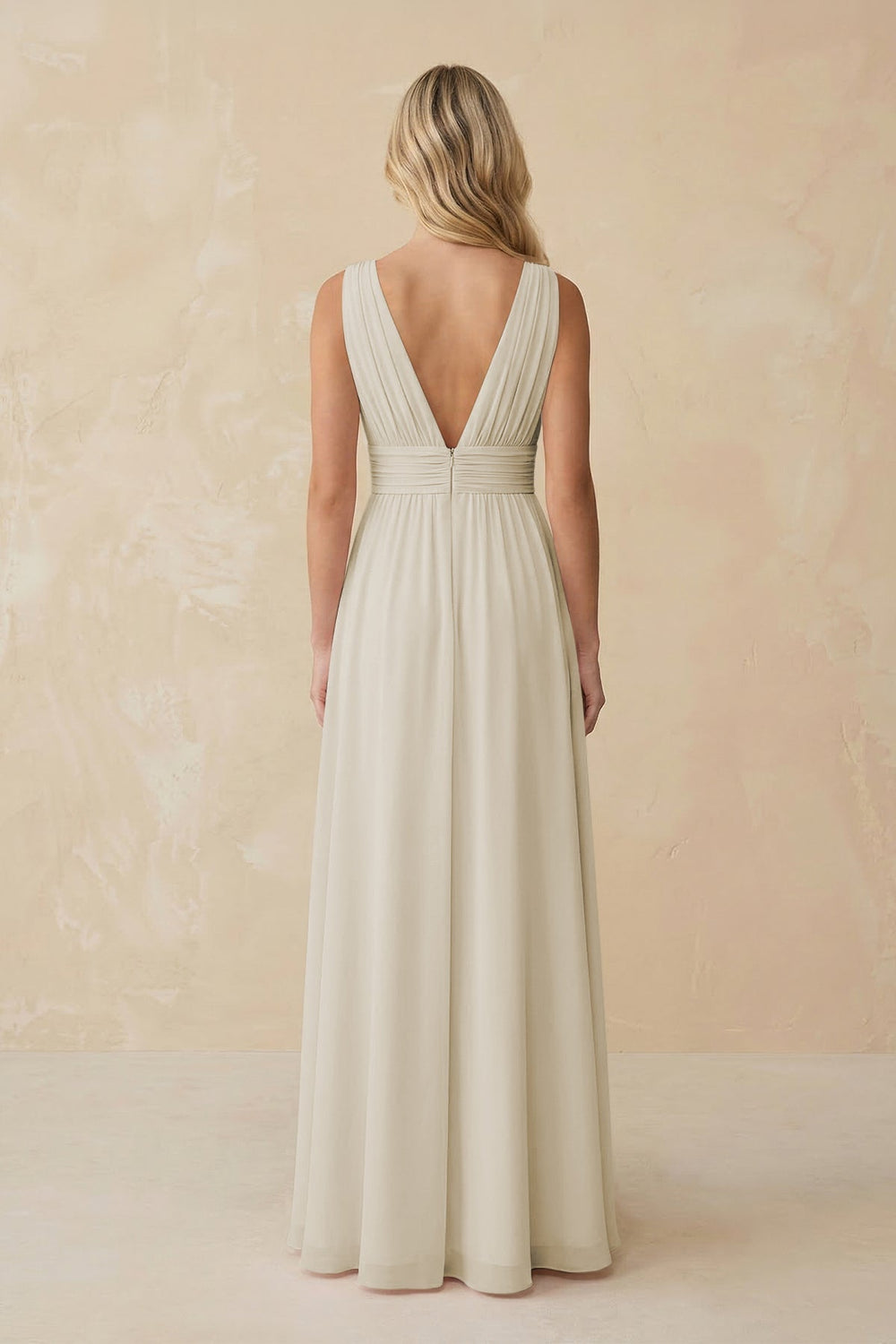 V - Neck A - Line Chiffon Ruched Bridesmaid Dress in Dove Gray - KISS BRIDAL Bridesmaid Dresses
