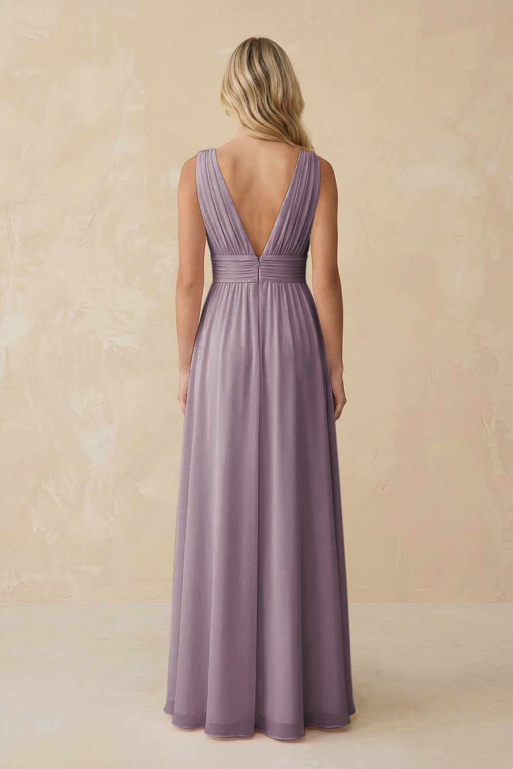 V-Neck A-Line Chiffon Ruched Bridesmaid Dress in Dusk