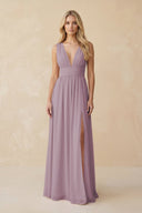 V - Neck A - Line Chiffon Ruched Bridesmaid Dress in Dusk - SHE IS ME Bridesmaid Dresses