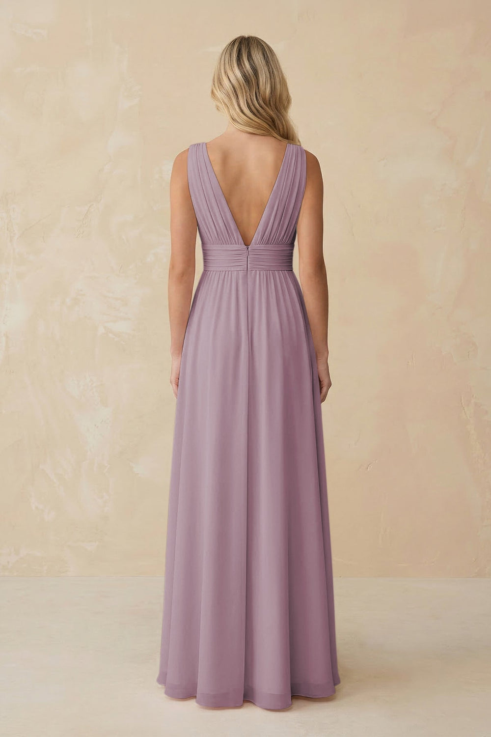 V - Neck A - Line Chiffon Ruched Bridesmaid Dress in Dusk - KISS BRIDAL Bridesmaid Dresses
