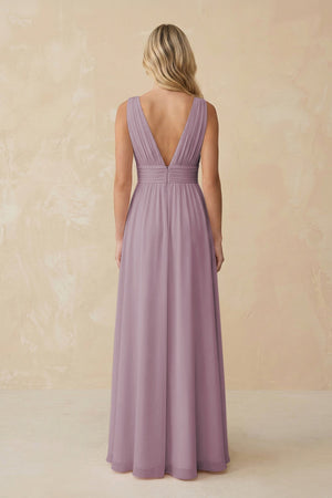V - Neck A - Line Chiffon Ruched Bridesmaid Dress in Dusk - SHE IS ME Bridesmaid Dresses