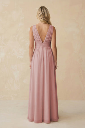 V - Neck A - Line Chiffon Ruched Bridesmaid Dress in Dusty Rose - SHE IS ME Bridesmaid Dresses