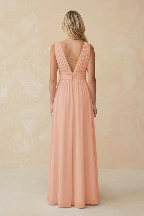 V - Neck A - Line Chiffon Ruched Bridesmaid Dress in English Rose - SHE IS ME Bridesmaid Dresses