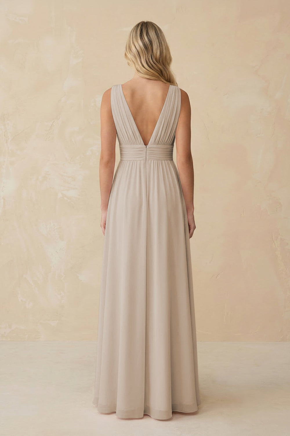 V - Neck A - Line Chiffon Ruched Bridesmaid Dress in Frost - KISS BRIDAL Bridesmaid Dresses