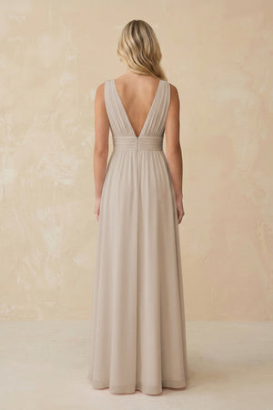 V - Neck A - Line Chiffon Ruched Bridesmaid Dress in Frost - SHE IS ME Bridesmaid Dresses