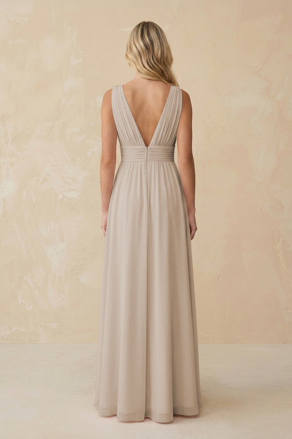 V - Neck A - Line Chiffon Ruched Bridesmaid Dress in Frost - SHE IS ME Bridesmaid Dresses