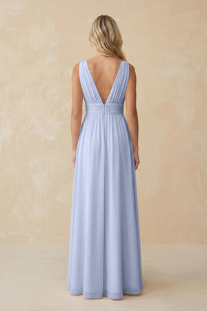 V - Neck A - Line Chiffon Ruched Bridesmaid Dress in Ice - SHE IS ME Bridesmaid Dresses