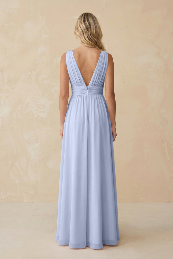 V - Neck A - Line Chiffon Ruched Bridesmaid Dress in Ice - SHE IS ME Bridesmaid Dresses