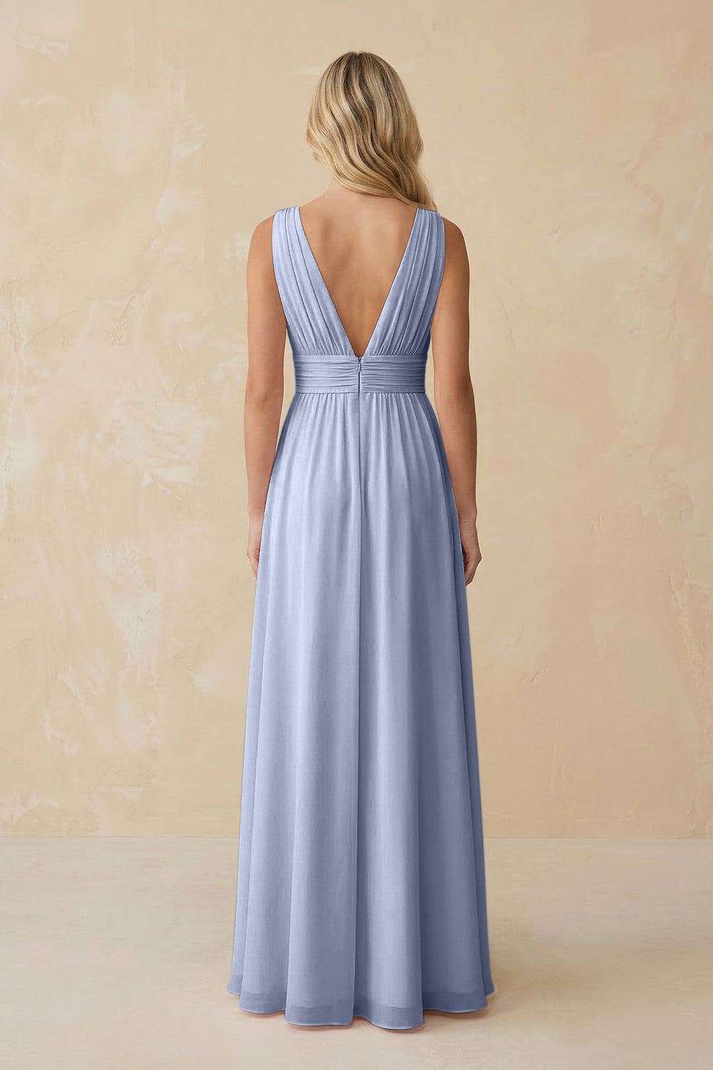 V-Neck A-Line Chiffon Ruched Bridesmaid Dress in Ice