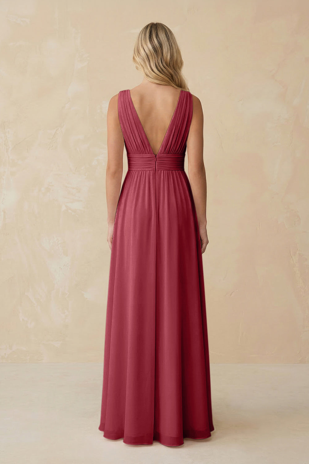 V-Neck A-Line Chiffon Ruched Bridesmaid Dress in Merlot