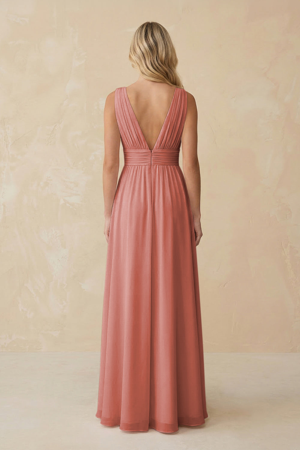 V-Neck A-Line Chiffon Ruched Bridesmaid Dress in Mulberry