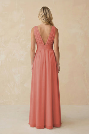 V - Neck A - Line Chiffon Ruched Bridesmaid Dress in Mulberry - SHE IS ME Bridesmaid Dresses