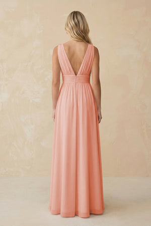 V - Neck A - Line Chiffon Ruched Bridesmaid Dress in Rose Petal - SHE IS ME Bridesmaid Dresses
