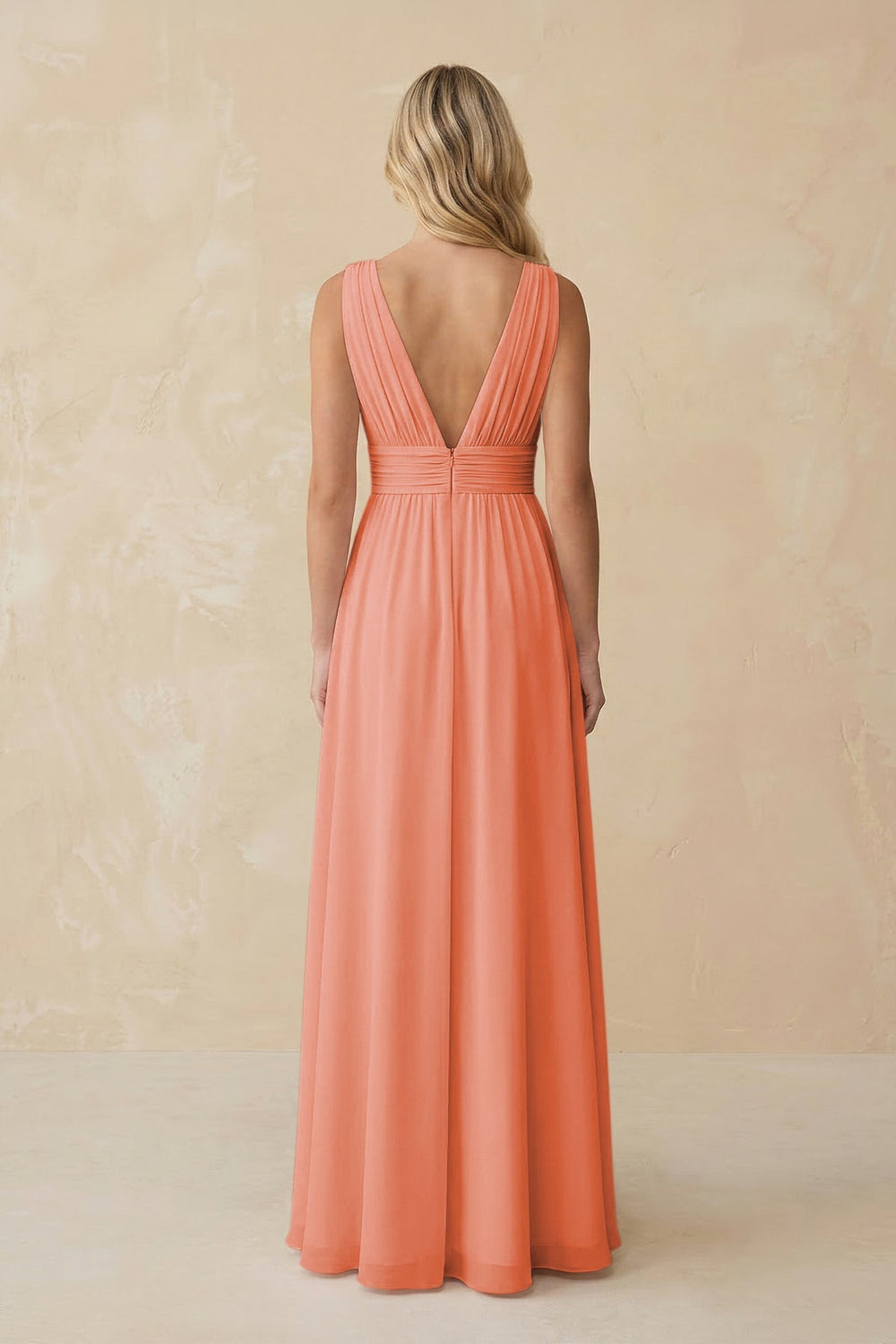 V - Neck A - Line Chiffon Ruched Bridesmaid Dress in Rosette - KISS BRIDAL Bridesmaid Dresses