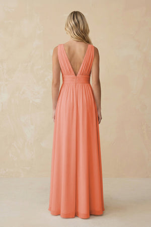 V - Neck A - Line Chiffon Ruched Bridesmaid Dress in Rosette - SHE IS ME Bridesmaid Dresses