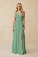 V - Neck A - Line Chiffon Ruched Bridesmaid Dress in Sea Glass - SHE IS ME Bridesmaid Dresses