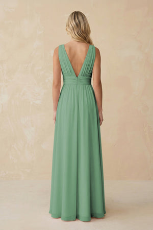 V - Neck A - Line Chiffon Ruched Bridesmaid Dress in Sea Glass - SHE IS ME Bridesmaid Dresses