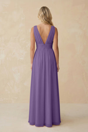 V - Neck A - Line Chiffon Ruched Bridesmaid Dress in Tahiti - SHE IS ME Bridesmaid Dresses