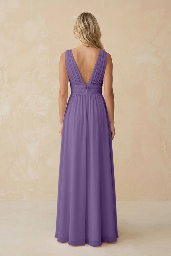V - Neck A - Line Chiffon Ruched Bridesmaid Dress in Tahiti - SHE IS ME Bridesmaid Dresses