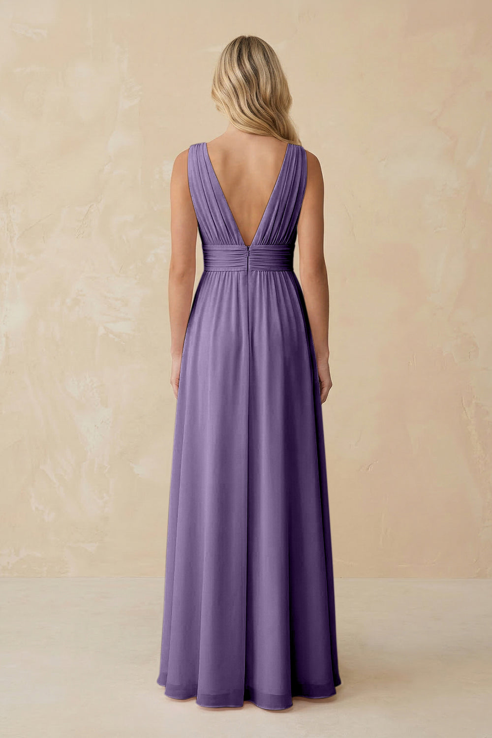 V-Neck A-Line Chiffon Ruched Bridesmaid Dress in Tahiti