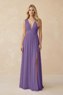 V - Neck A - Line Chiffon Ruched Bridesmaid Dress in Tahiti - SHE IS ME Bridesmaid Dresses