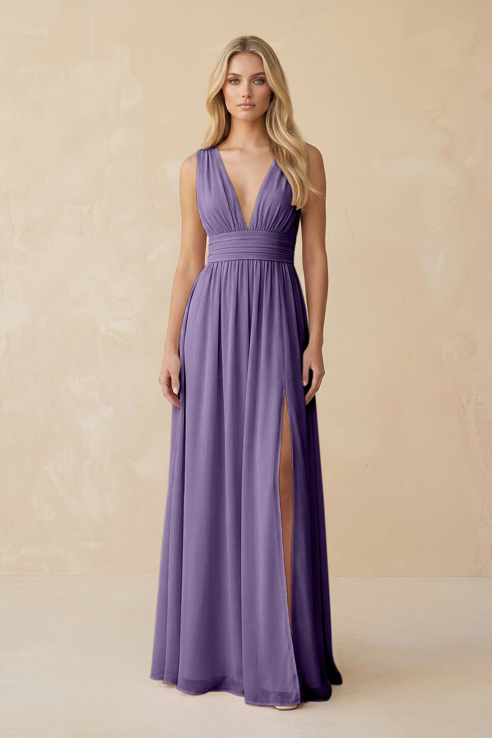 V-Neck A-Line Chiffon Ruched Bridesmaid Dress in Tahiti