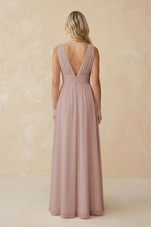 V - Neck A - Line Chiffon Ruched Bridesmaid Dress in Toffee - SHE IS ME Bridesmaid Dresses