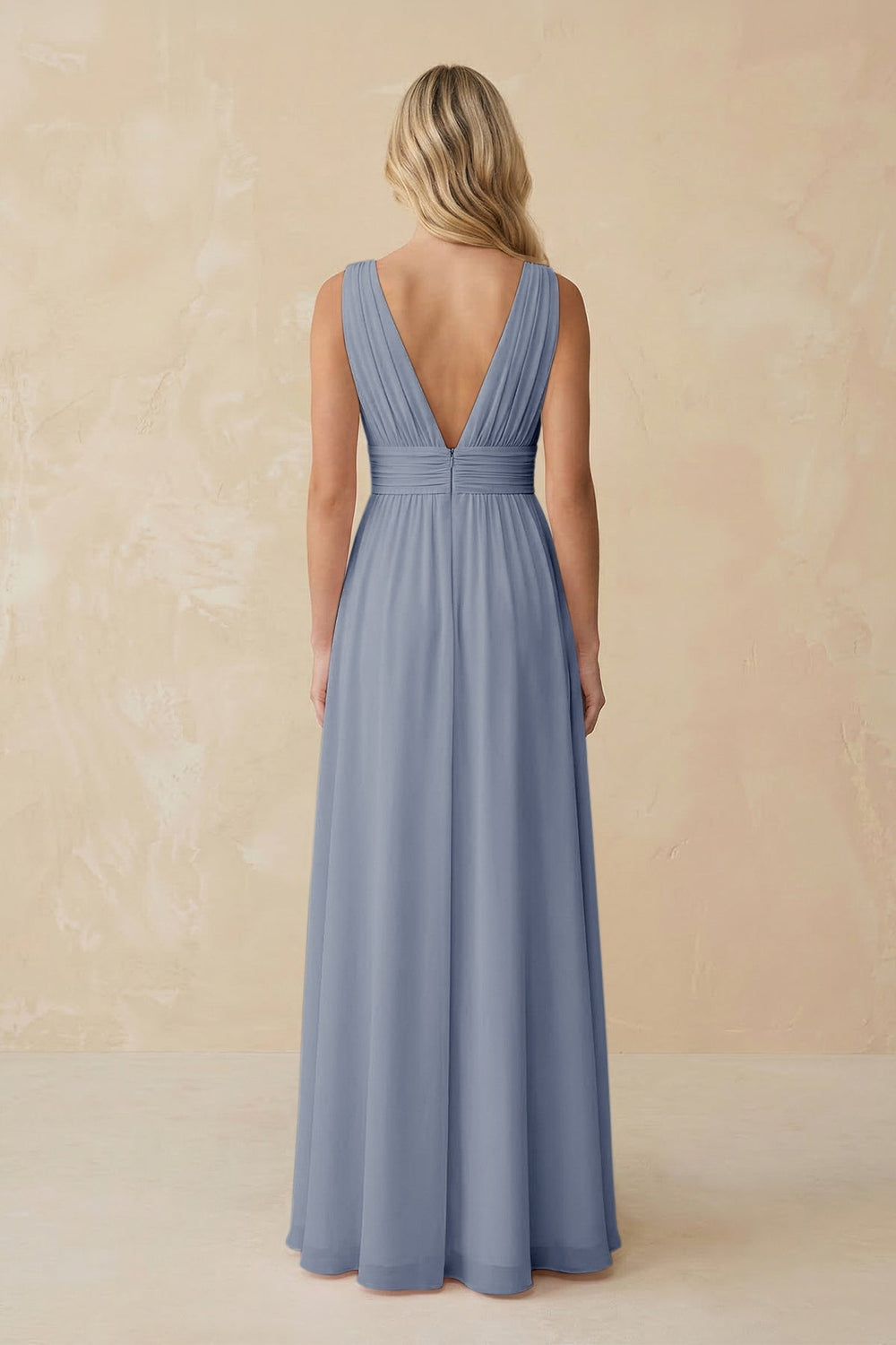 V - Neck A - Line Chiffon Ruched Bridesmaid Dress in Twilight - KISS BRIDAL Bridesmaid Dresses