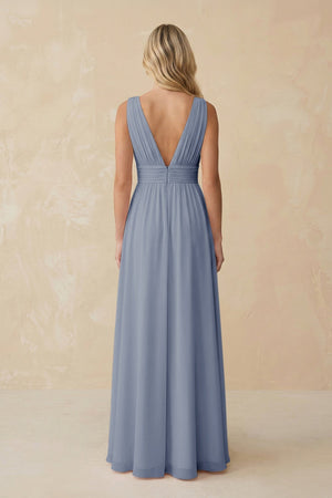 V - Neck A - Line Chiffon Ruched Bridesmaid Dress in Twilight - SHE IS ME Bridesmaid Dresses