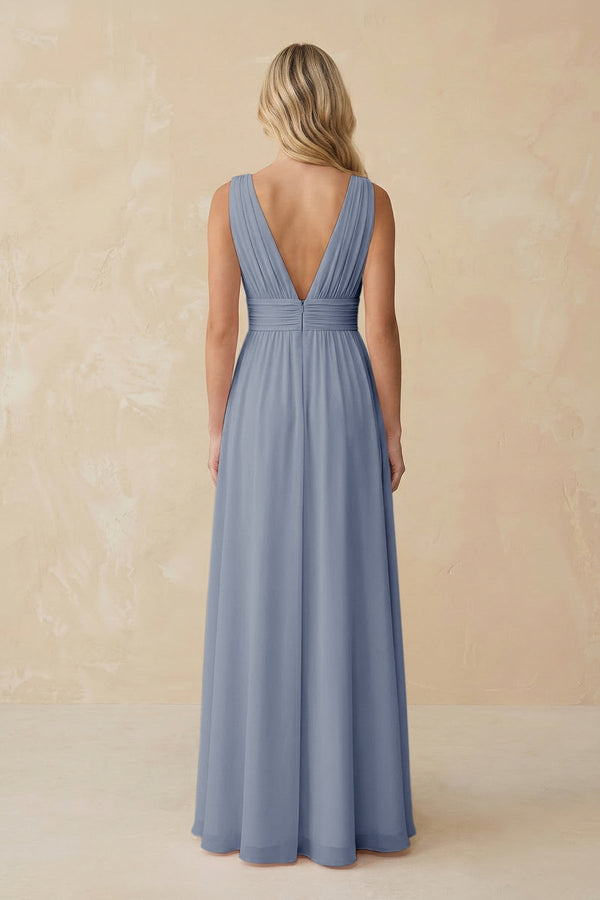 V - Neck A - Line Chiffon Ruched Bridesmaid Dress in Twilight - SHE IS ME Bridesmaid Dresses