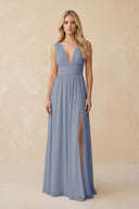 V - Neck A - Line Chiffon Ruched Bridesmaid Dress in Twilight - SHE IS ME Bridesmaid Dresses
