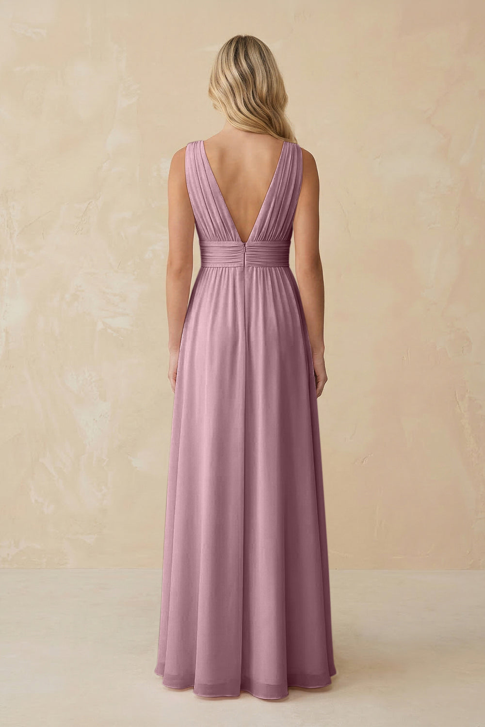 V-Neck A-Line Chiffon Ruched Bridesmaid Dress in Vintage Mauve