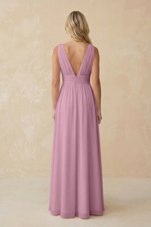 V - Neck A - Line Chiffon Ruched Bridesmaid Dress in Vintage Mauve - SHE IS ME Bridesmaid Dresses