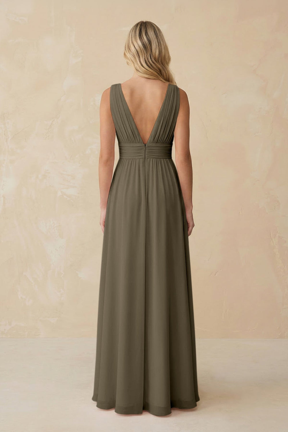 V - Neck A - Line Chiffon Ruched Bridesmaid Dress in Willow Green - KISS BRIDAL Bridesmaid Dresses