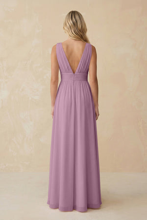 V - Neck A - Line Chiffon Ruched Bridesmaid Dress in Wisteria - SHE IS ME Bridesmaid Dresses