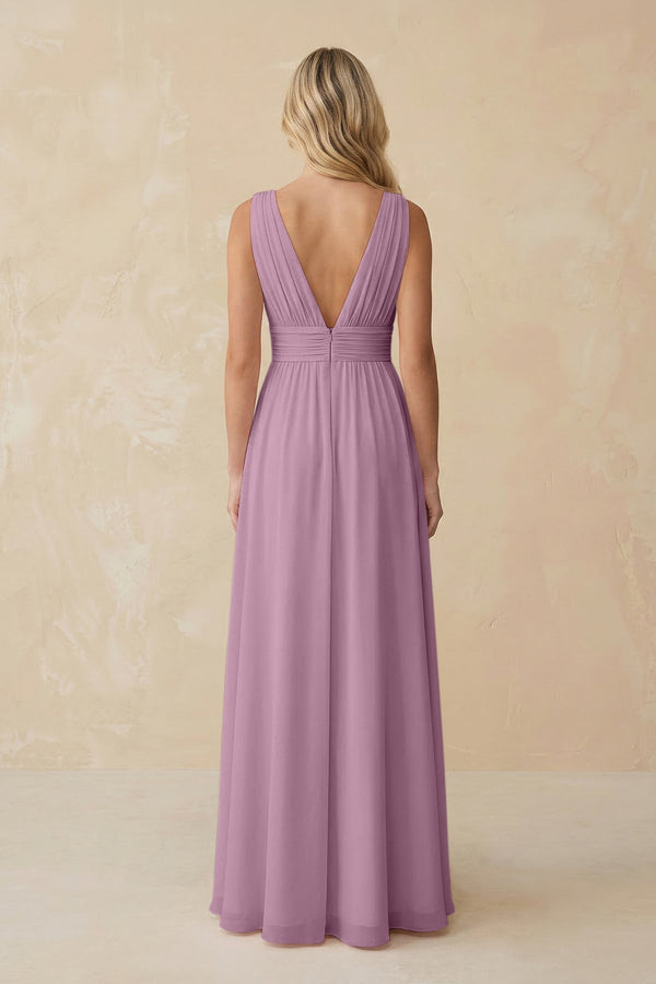 V - Neck A - Line Chiffon Ruched Bridesmaid Dress in Wisteria - SHE IS ME Bridesmaid Dresses