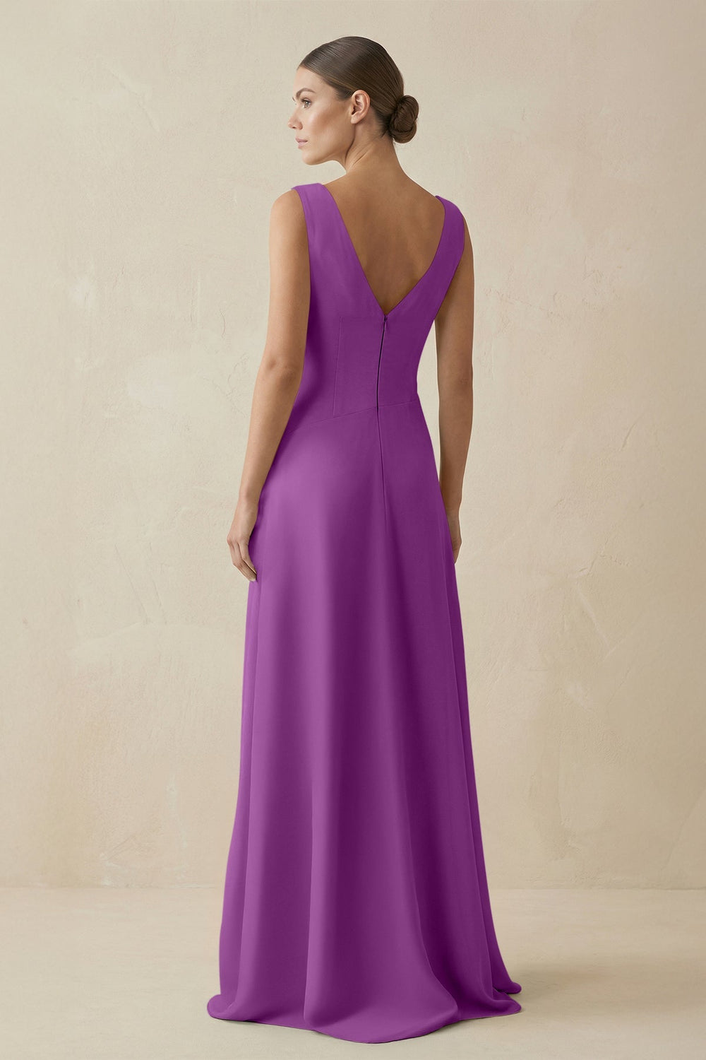 V - Neck A - Line Chiffon Ruffled Bridesmaid Dress in Amethyst - SHE IS ME Bridesmaid Dresses